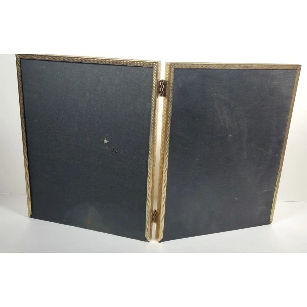 Vintage Double Picture‎ Frame Brass Metal 8X10 Free Stand Portrait